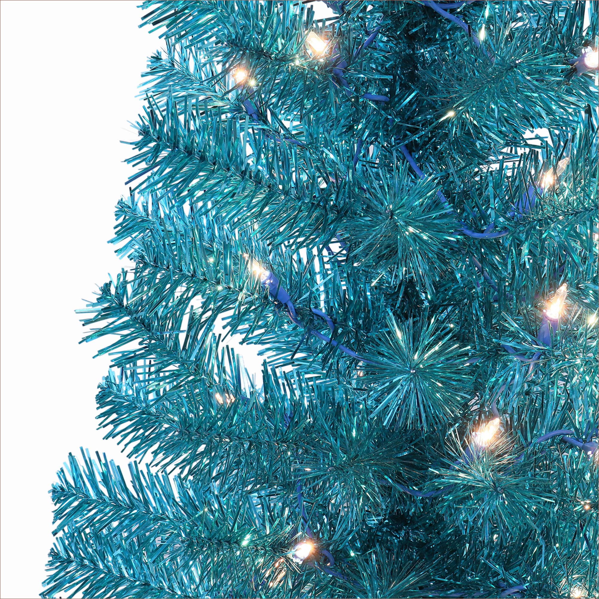 4.5ft. Pre-Lit Teal Tinsel Artificial Tree, Clear Lights